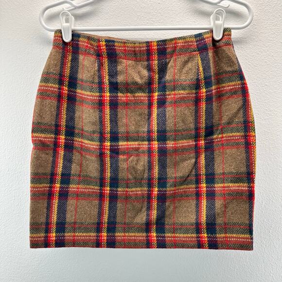 Gap Wrap Mini Skirt Tartan Plaid Wool 90s Y2K Brown Red 10 - Picture 2 of 8